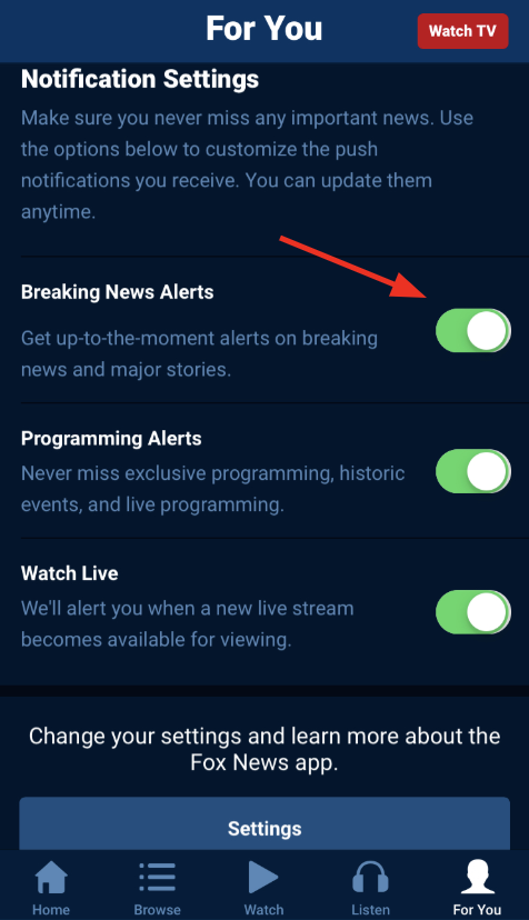 What the Settings Menu Can Do on FOX News